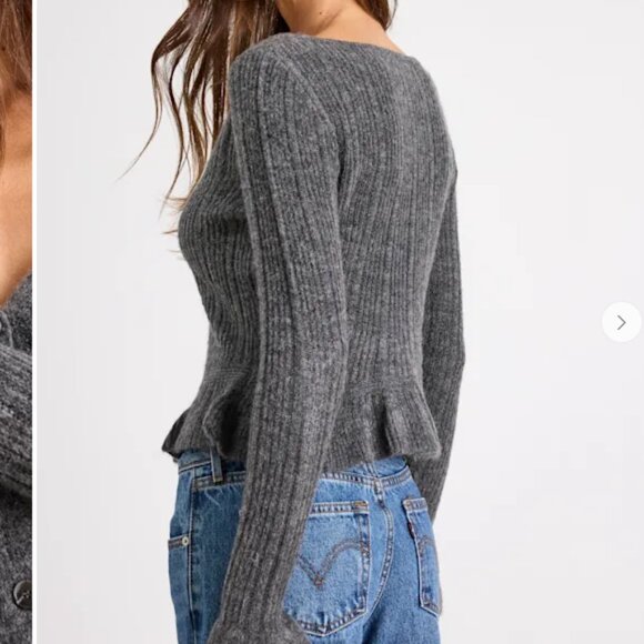 Midge Heather Charcoal Ribbed Knit Ruffled Cardigan Lulus SMALL - Picture 4 of 5